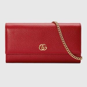 GUCCI GG Marmont Leather Wallet on Chain in Red